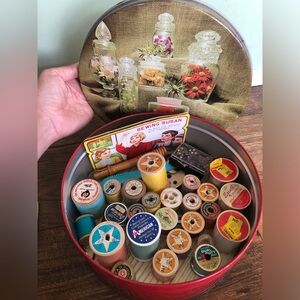 23 Spools Of Sewing Thread And Vintage Cake Tin, Sewing Susan Needles, Starr